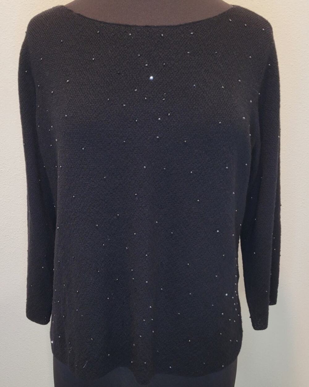 Eileen Fisher Beaded Sequin Merino Sweater Black L